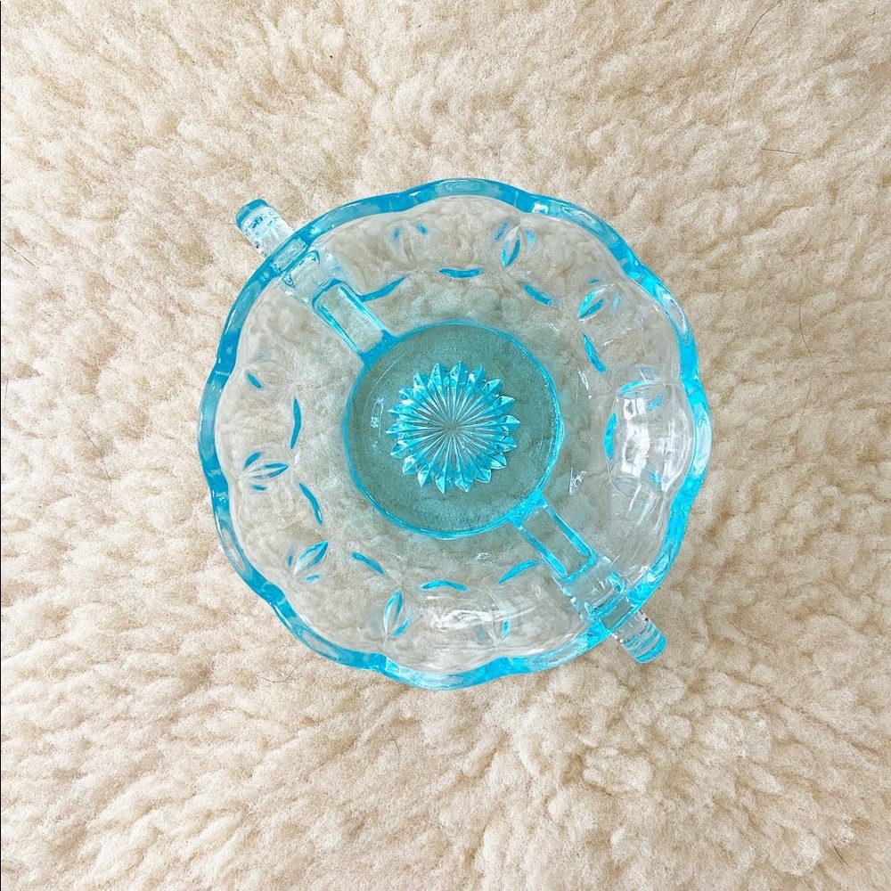 Vintage blue depression glass dish
